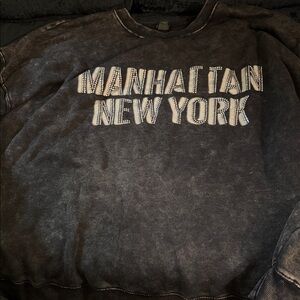 wild fable Black Crewneck Sweatshirt with White Studded 'Manhattan New York'